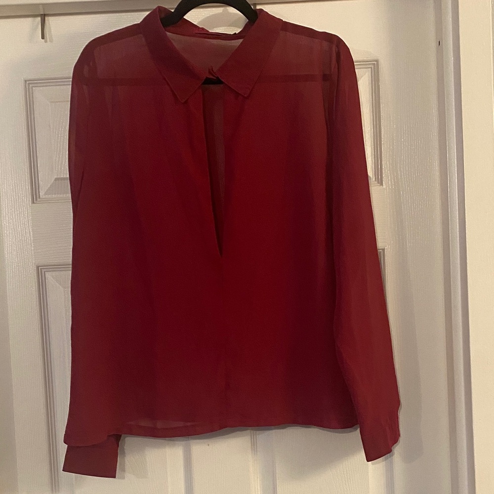 Boohoo Deep Red Sheer Blouse